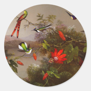 Tropical Landscape with Ten Hummingbirds Heade Classic Round Sticker
