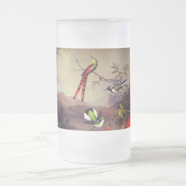 Tropical Landscape with Ten Hummingbirds Heade Frosted Glass Beer Mug (Center)