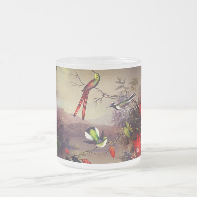 Tropical Landscape with Ten Hummingbirds Heade Frosted Glass Coffee Mug (Center)