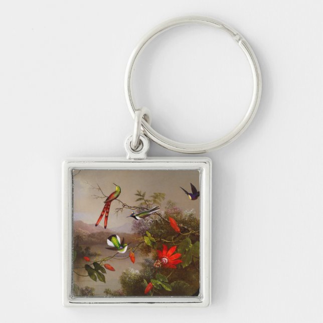 Tropical Landscape with Ten Hummingbirds Heade Key Ring (Front)