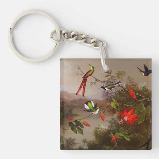 Tropical Landscape with Ten Hummingbirds Heade Key Ring (Front)