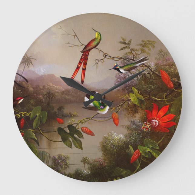 Tropical Landscape with Ten Hummingbirds Heade Large Clock (Front)