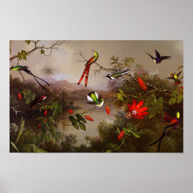 Tropical Landscape with Ten Hummingbirds Heade Poster (Front)