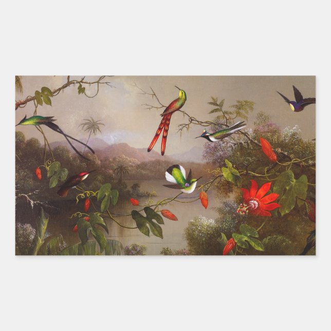 Tropical Landscape with Ten Hummingbirds Heade Rectangular Sticker (Front)