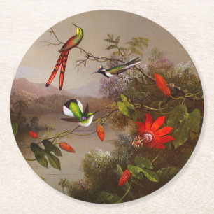 Tropical Landscape with Ten Hummingbirds Heade Round Paper Coaster