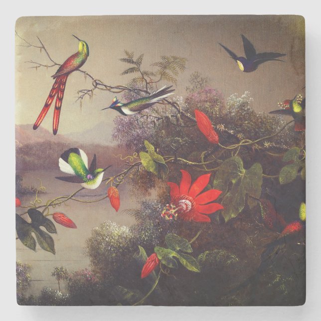 Tropical Landscape with Ten Hummingbirds Heade Stone Coaster (Front)