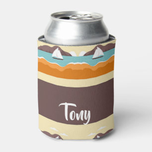 Tropical landscape with yacht pattern can cooler