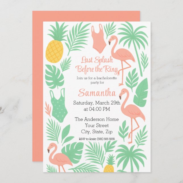 Tropical Last Splash Bachelorette Party Invitation (Front/Back)