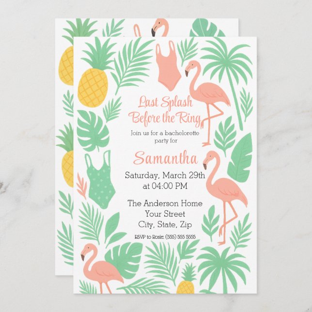 Tropical Last Splash Bachelorette Party Invitation (Front/Back)