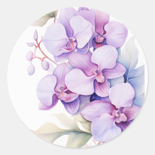 Tropical Lavender Orchids Hawaiian  Classic Round Sticker