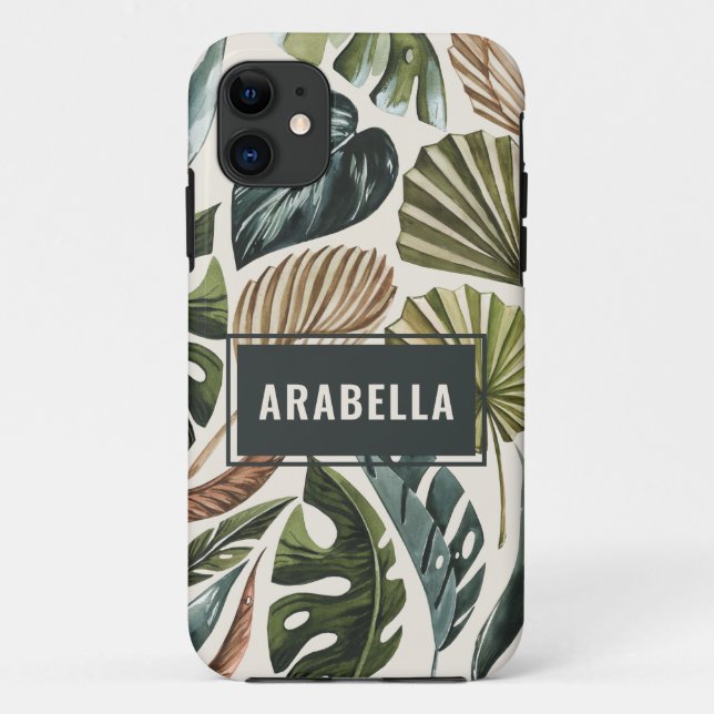 Tropical leaf and botanical personalised name Case-Mate iPhone case (Back)