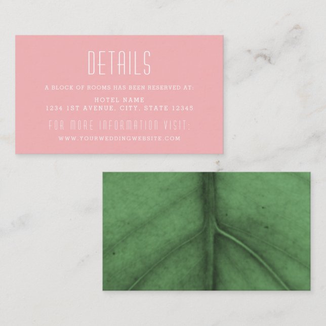 Tropical Leaf Art Deco Inspired Wedding Details Enclosure Card (Front/Back)