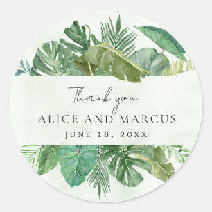 Tropical Leaf Beach Destination Wedding Classic Round Sticker