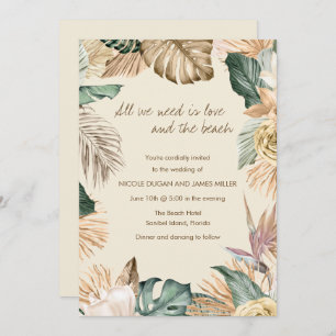 Tropical Leaf Beach Wedding Invitation