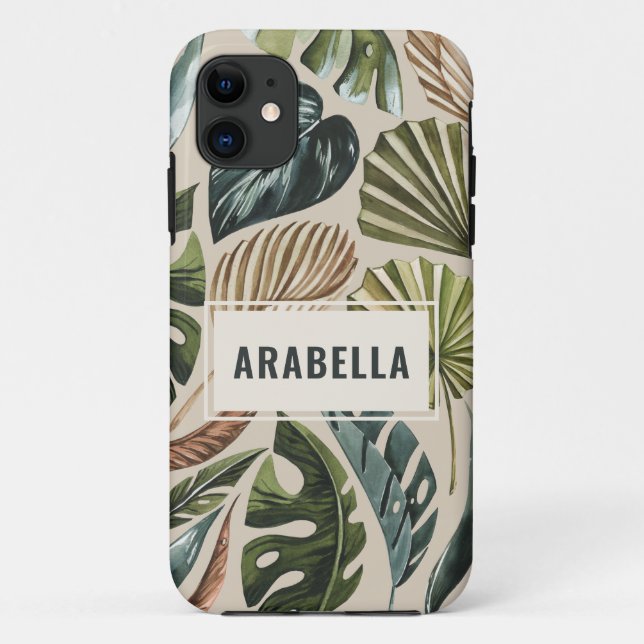 Tropical leaf botanical and personalised name Case-Mate iPhone case (Back)