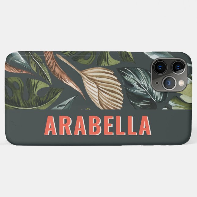 Tropical leaf botanical personalised name Case-Mate iPhone case (Back (Horizontal))