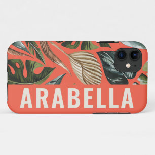 Tropical leaf botanical personalised name iPhone 11 case