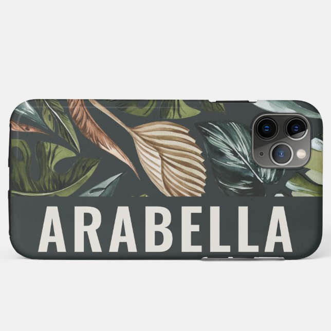 Tropical leaf botanical personalised name Case-Mate iPhone case (Back (Horizontal))