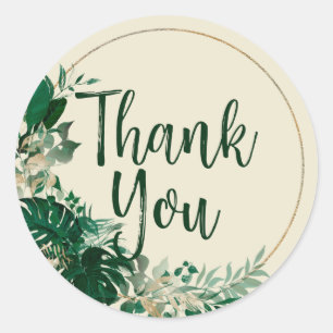 Tropical Leaf Circle Wreath Wedding Thank You Classic Round Sticker