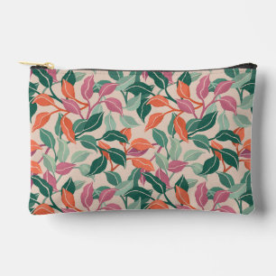 Tropical Leaf Coral Green Botanical Chic Feminine Accessory Pouch