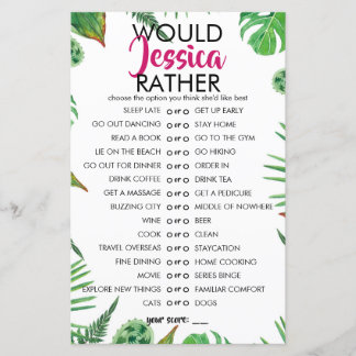 Tropical Leaf Customisable Would She Rather Game