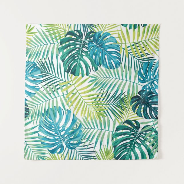 Tropical leaf design featuring green/blue palm and tapestry (Front)