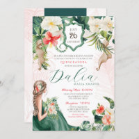 Tropical Leaf Emerald Green Floral Quinceanera