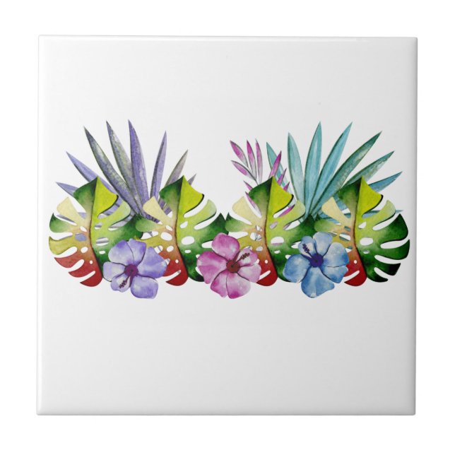 Tropical Leaf Flower Colourful  Hawaiian Tile (Front)