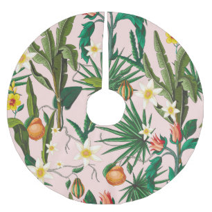 Tropical leaf, flower, fruit pattern. brushed polyester tree skirt