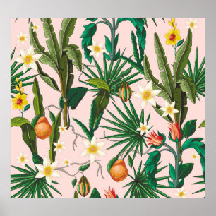 Tropical leaf, flower, fruit pattern. poster