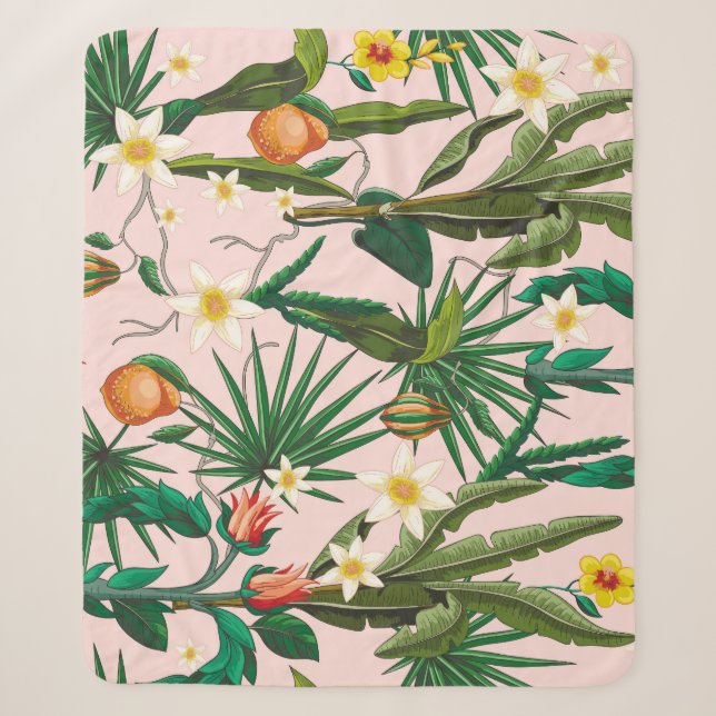 Tropical leaf, flower, fruit pattern. sherpa blanket (Front)