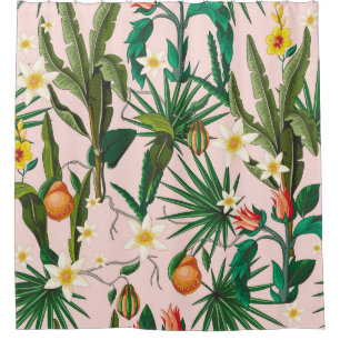 Tropical leaf, flower, fruit pattern. shower curtain