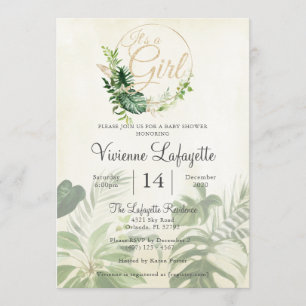 Tropical Leaf Foliage Its a Girl Baby Shower Invitation