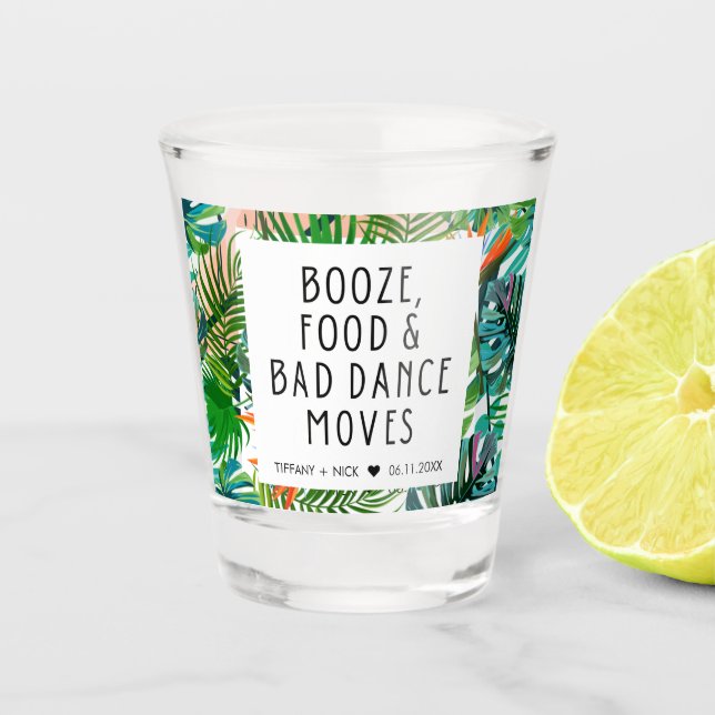 Tropical Leaf Funny Beach Wedding Favour  Shot Glass (Front)