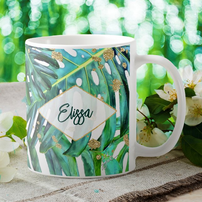 Tropical Leaf Gold Glitter Beach Coffee Mug (Creator Uploaded)