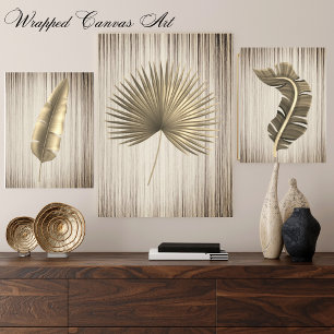 Tropical Leaf Gold with Bronze Background Canvas Print