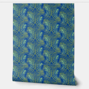 Tropical Leaf Green Blue Repeat Wallpaper