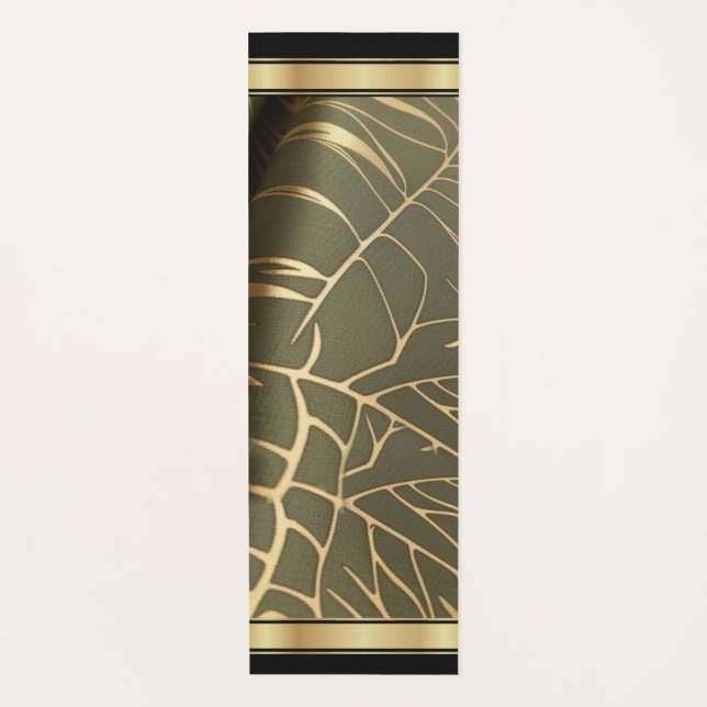 Tropical Leaf Green/Gold - Yoga Mat (Front)