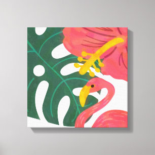 Tropical Leaf, Hibiscus Flower & Flamingo Canvas Print