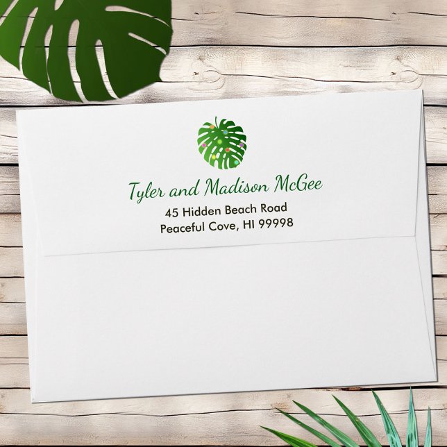 Tropical Leaf Holiday Lights Beach Return Address  Envelope (Creator Uploaded)