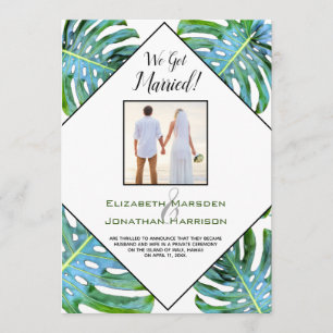 Tropical Leaf Just Married Announcement Reception