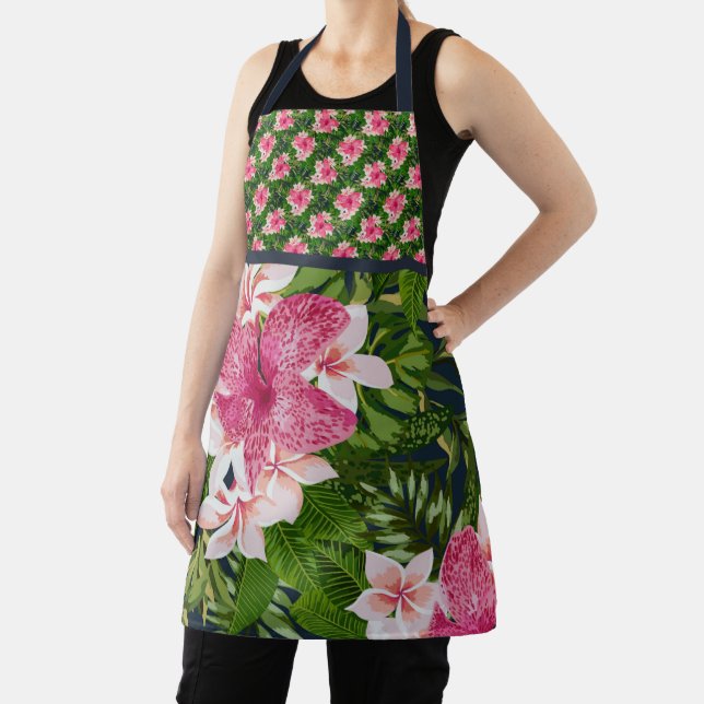 Tropical Leaf Mixed Print Floral Apron (Insitu)