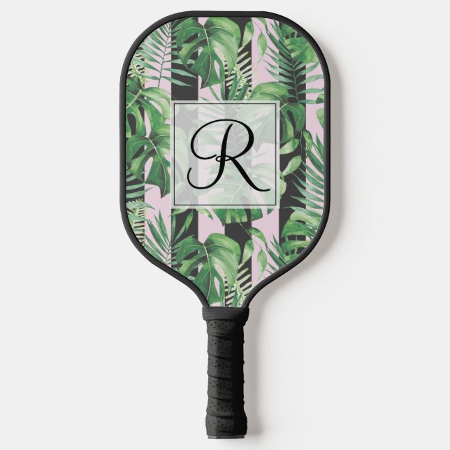 Tropical Leaf Monogram  Pickleball Paddle (Front)