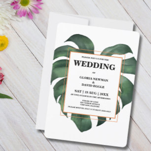 Tropical Leaf  Monstera Wedding Rounded Edges Invitation