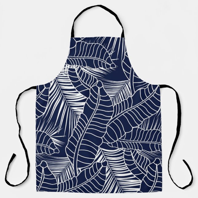 Tropical leaf, navy blue background apron (Front)