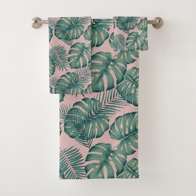 Tropical Leaf Pattern Bath Towel Set (Insitu)