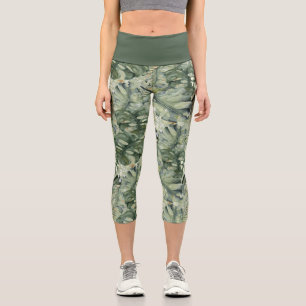 Tropical Leaf Pattern   Capri Leggings