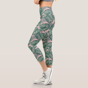 Tropical Leaf Pattern Capri Leggings