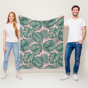 Tropical Leaf Pattern Fleece Blanket