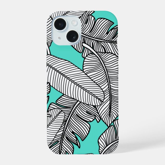 Tropical Leaf Pattern iPhone 15 Case (Back)